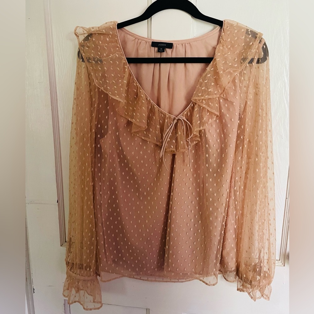 J Crew Ruffleneck Top in Clip Dot